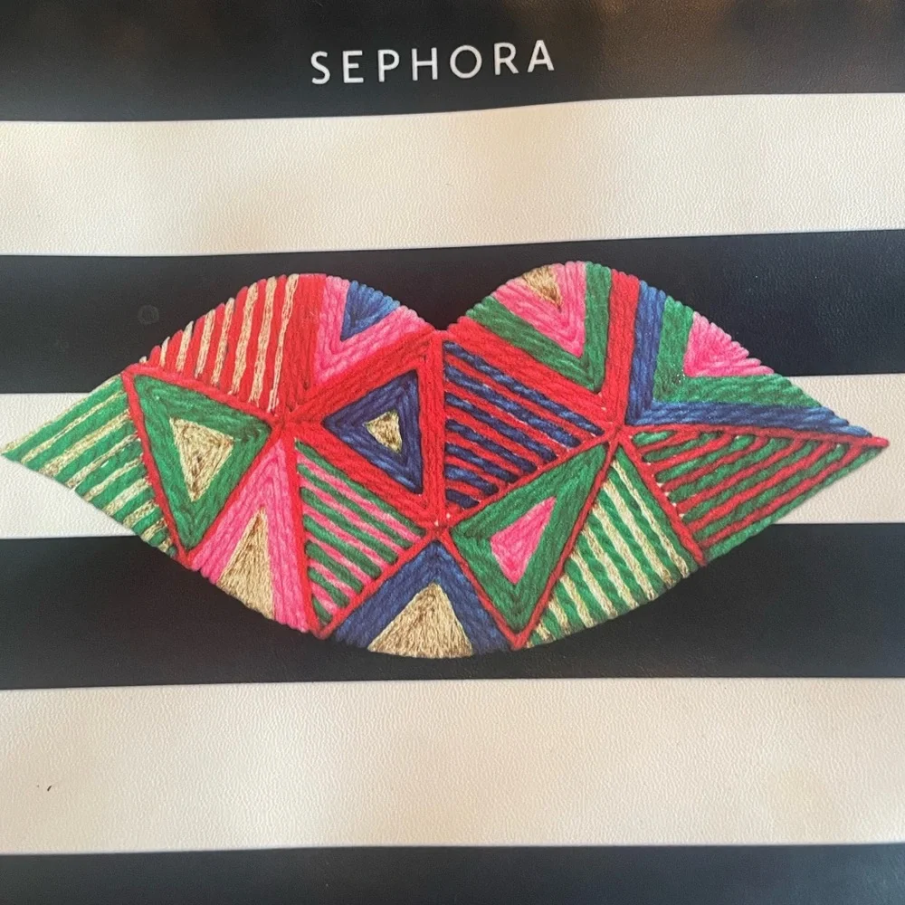 Sephora Black / White makeup bag, Cosmetic Bag with neon Lips Design, travel